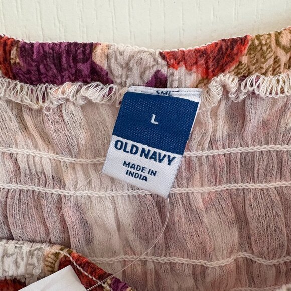 Old Navy Smocked Blouse Puff Sleeve Peasant Top Autumn Leaves Print Size Large - Picture 3 of 7